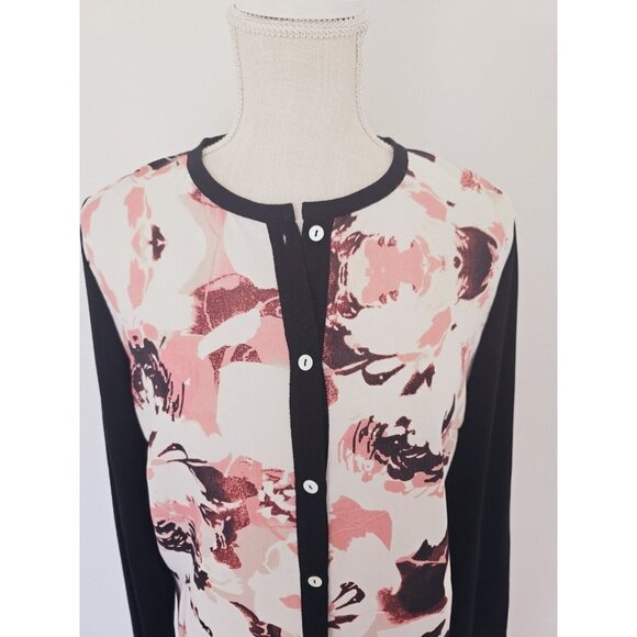 Ming Wang Multicolor Floral Button Front Cardigan Knit Long Sleeve Blouse Top S - Picture 2 of 11